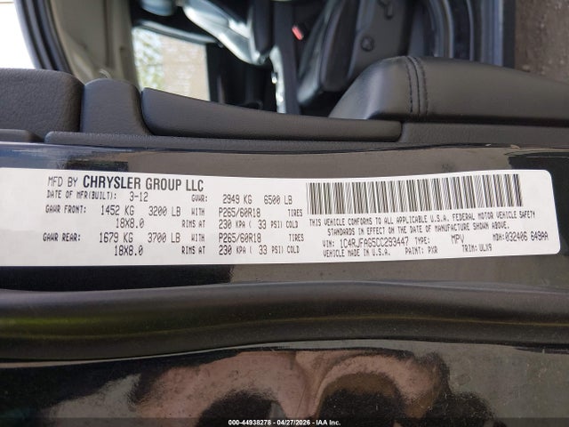 Продажа на аукционе авто 2012 Jeep Grand Cherokee Laredo, vin: 1C4RJFAG5CC293447, номер лота: 44938278