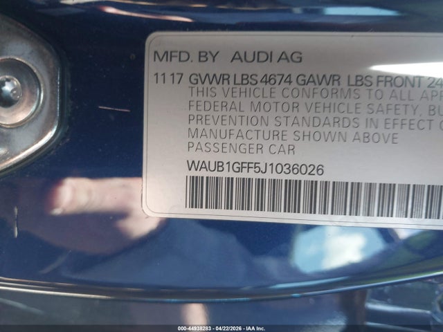 Продаж на аукціоні авто 2018 Audi S3 2.0t Premium Plus/2.0t Tech Premium Plus, vin: WAUB1GFF5J1036026, номер лоту: 44938283