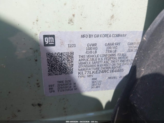 Aukcja sprzedaży 2024 Chevrolet Trax Fwd Activ, vin: KL77LKE24RC164405, numer aukcji: 44938294