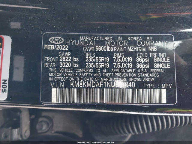 2022 Hyundai Ioniq 5 Se მანქანა იყიდება აუქციონზე, vin: KM8KMDAF1NU076040, აუქციონის ნომერი: 44938307