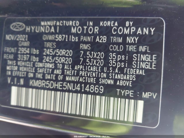 Продаж на аукціоні авто 2022 Hyundai Palisade Limited, vin: KM8R5DHE5NU414869, номер лоту: 44938327