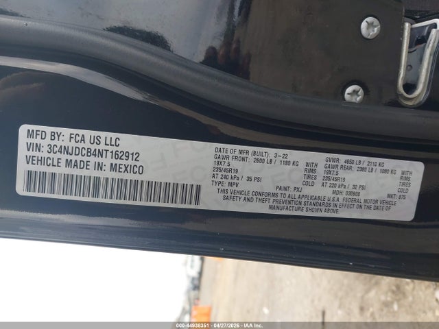 Aukcja sprzedaży 2022 Jeep Compass High Altitude 4x4, vin: 3C4NJDCB4NT162912, numer aukcji: 44938351