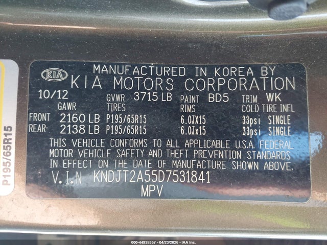 Продаж на аукціоні авто 2013 Kia Soul, vin: KNDJT2A55D7531841, номер лоту: 44938357