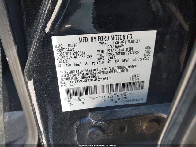 Ford F-250 Lariat 2016 1FT7W2BT3GEC71664 Image 9