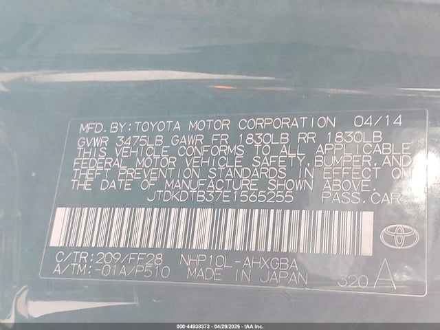 Продажа на аукционе авто 2014 Toyota Prius C Three, vin: JTDKDTB37E1565255, номер лота: 44938373
