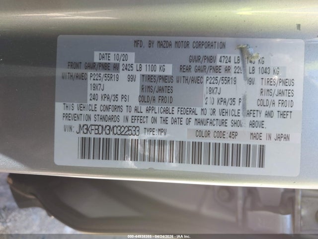 Aukcja sprzedaży 2021 Mazda Cx-5 Grand Touring, vin: JM3KFBDM3M0322533, numer aukcji: 44938385