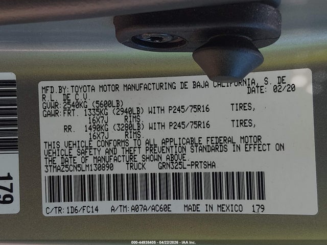 3TMAZ5CN5LM130890 Toyota Tacoma Sr5 V6