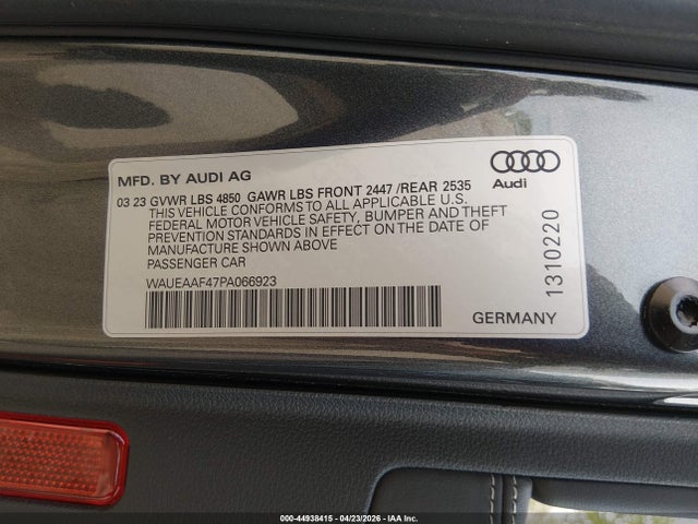 Aukcja sprzedaży 2023 Audi A4 Premium Plus 45 Tfsi S Line Quattro S Tronic, vin: WAUEAAF47PA066923, numer aukcji: 44938415
