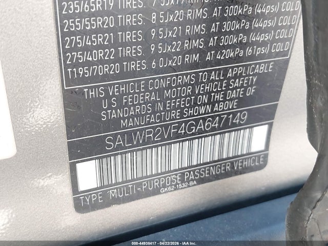 SALWR2VF4GA647149 Land Rover Range Rover Sport 3.0l V6 Supercharged Hse