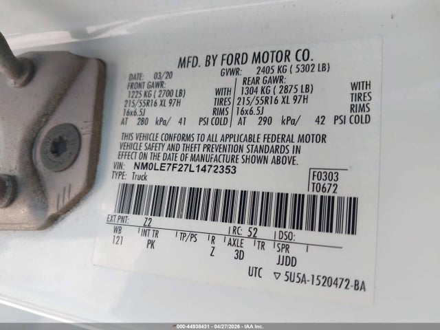 Ford Transit Connect Xlt 2020 NM0LE7F27L1472353 Image 9