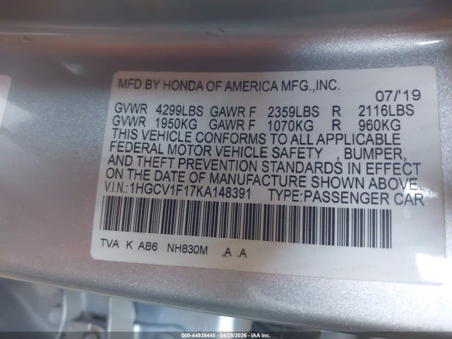 1HGCV1F17KA148391 Honda ACCORD LX