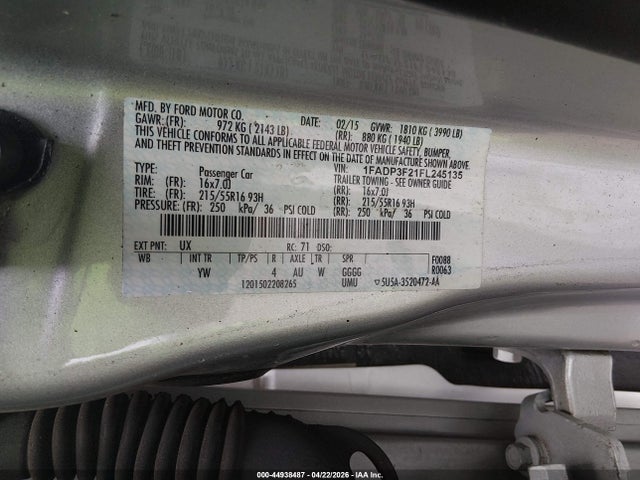 Ford FOCUS SE 2015 1FADP3F21FL245135 Image 9