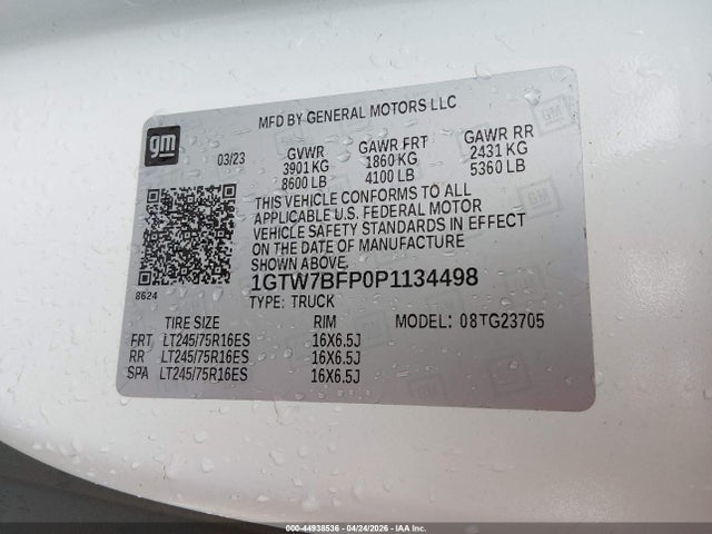 Продаж на аукціоні авто 2023 Gmc Savana Cargo Rwd 2500 Extended Wheelbase Work Van, vin: 1GTW7BFP0P1134498, номер лоту: 44938536