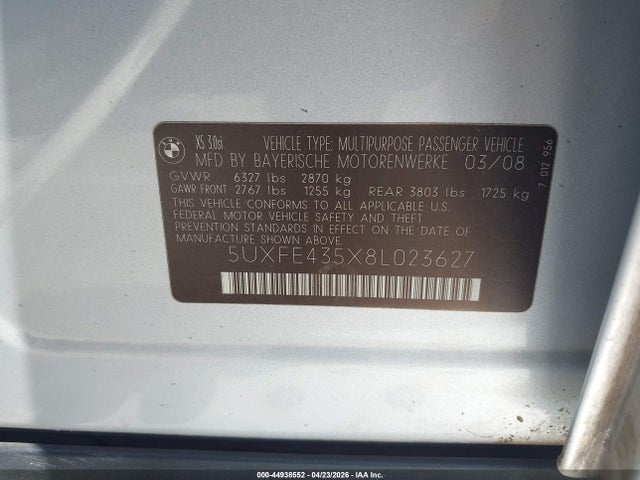 Продаж на аукціоні авто 2008 Bmw X5 3.0si, vin: 5UXFE435X8L023627, номер лоту: 44938552