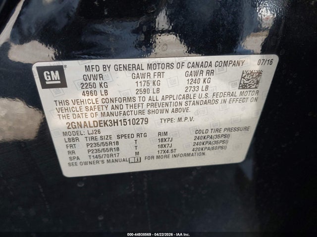 Chevrolet Equinox Premier 2017 2GNALDEK3H1510279 Image 9