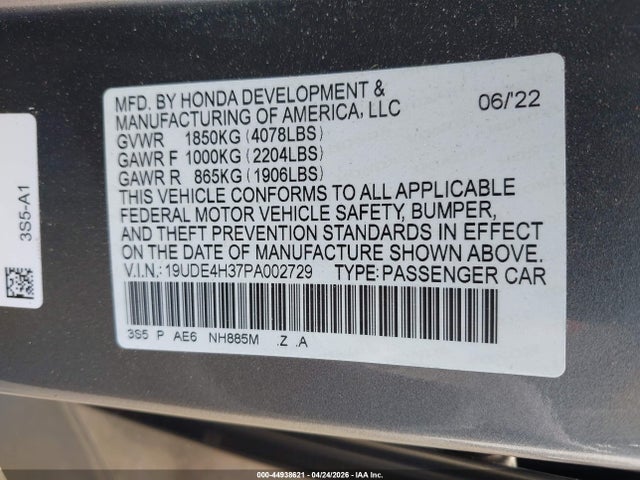 2023 Acura Integra A-spec მანქანა იყიდება აუქციონზე, vin: 19UDE4H37PA002729, აუქციონის ნომერი: 44938621
