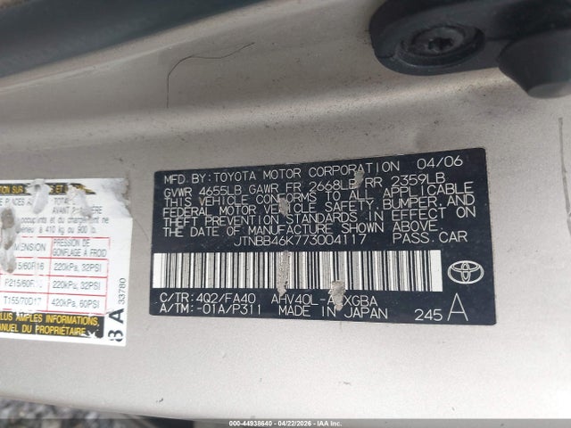 Продаж на аукціоні авто 2007 Toyota Camry Hybrid, vin: JTNBB46K773004117, номер лоту: 44938640