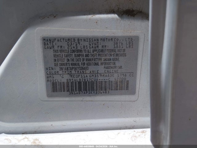 44938649 :رقم المزاد ، 3N1AB7AP5KY336483 vin ، 2019 Nissan Sentra Sv مزاد بيع