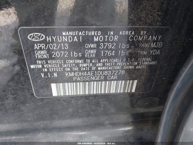 Aukcja sprzedaży 2013 Hyundai Elantra Limited, vin: KMHDH4AE1DU837278, numer aukcji: 44938650