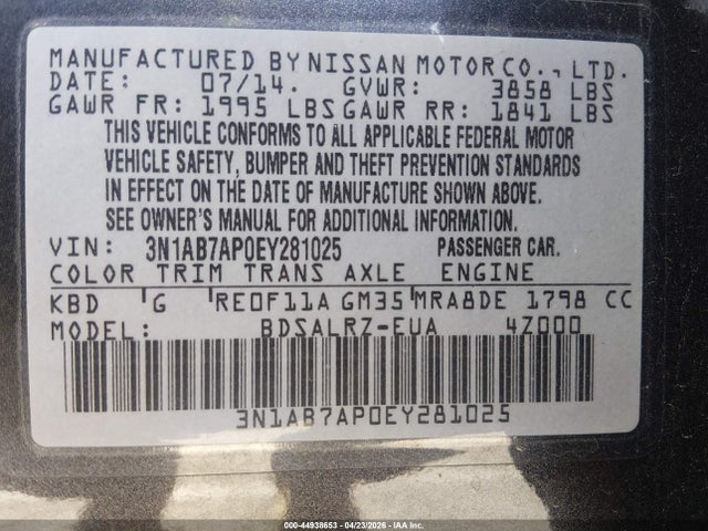 Nissan SENTRA SR 2014 3N1AB7AP0EY281025 Image 9