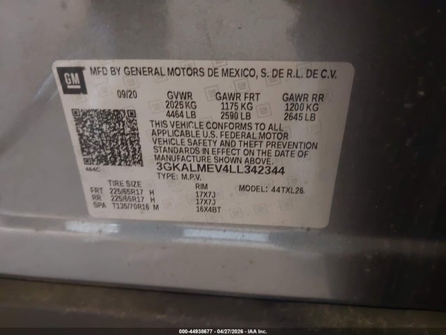 2020 Gmc Terrain Fwd Sle მანქანა იყიდება აუქციონზე, vin: 3GKALMEV4LL342344, აუქციონის ნომერი: 44938677