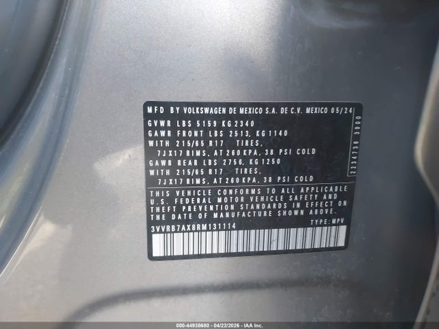 3VVRB7AX8RM131114 Volkswagen Tiguan 2.0t S