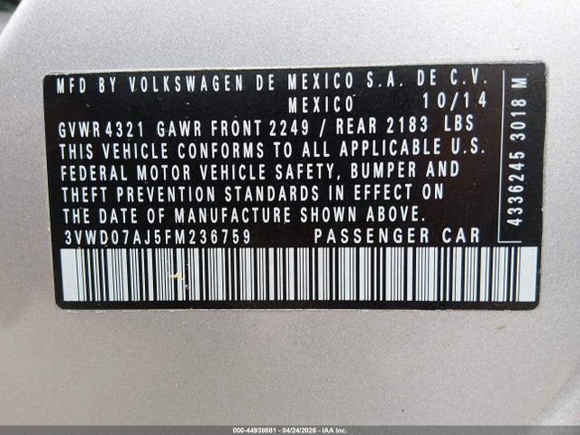 3VWD07AJ5FM236759 Volkswagen Jetta 1.8t Se