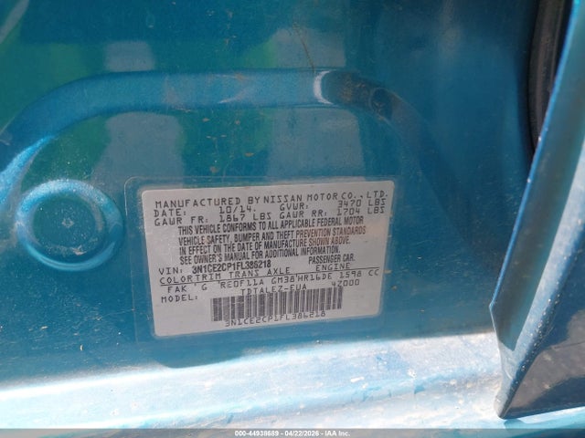 3N1CE2CP1FL386218 Nissan Versa Note Sl