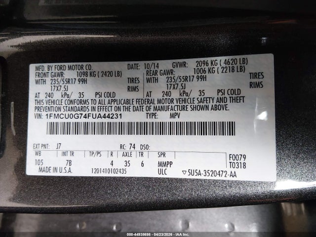Ford ESCAPE SE 2015 1FMCU0G74FUA44231 Image 9