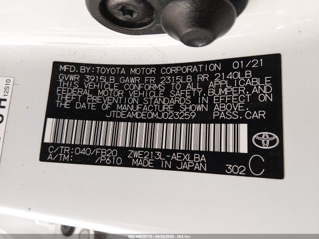 JTDEAMDE0MJ023259 Toyota Corolla Hybrid Le