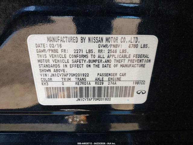 Продажа на аукционе авто 2016 Infiniti Q50 2.0t Base/2.0t Premium, vin: JN1CV7AP7GM201922, номер лота: 44938712