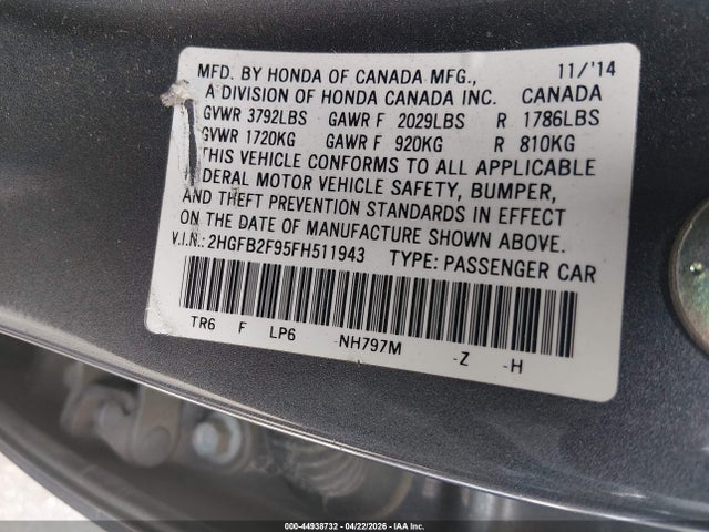Honda Civic Ex-l 2015 2HGFB2F95FH511943 Image 9