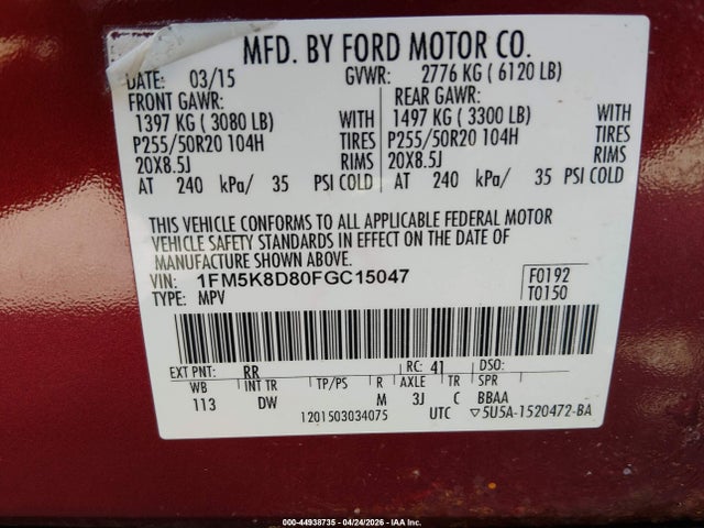 Продажа на аукционе авто 2015 Ford Explorer Xlt, vin: 1FM5K8D80FGC15047, номер лота: 44938735