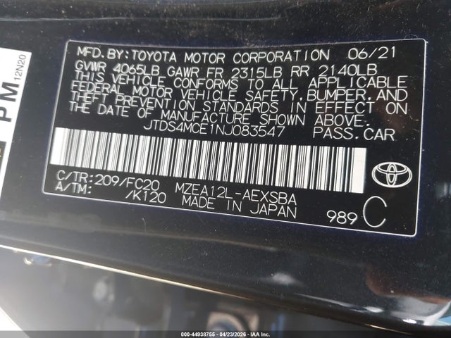 JTDS4MCE1NJ083547 Toyota COROLLA SE