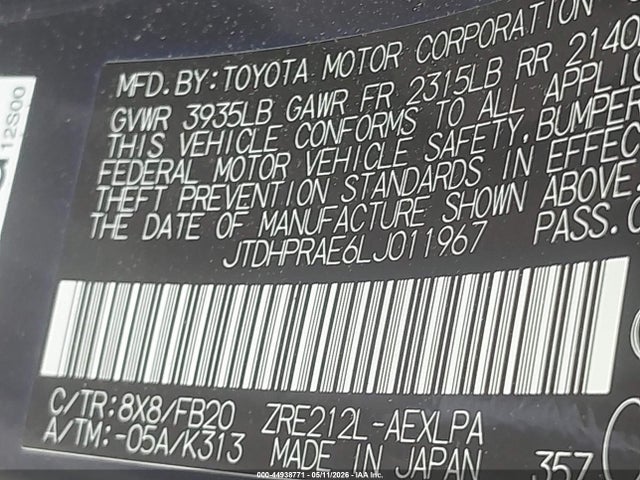 Toyota COROLLA LE 2020 JTDHPRAE6LJ011967 Image 9