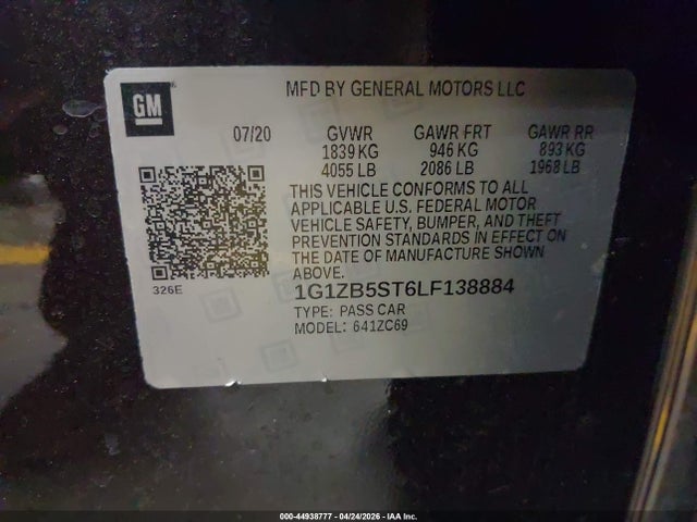 1G1ZB5ST6LF138884 Chevrolet Malibu Fwd Ls