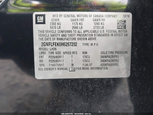 2GNFLFEK6H6267202 Chevrolet EQUINOX LT