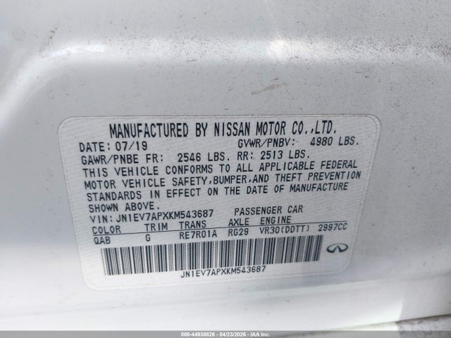 Aukcja sprzedaży 2019 Infiniti Q50 3.0t Sport, vin: JN1EV7APXKM543687, numer aukcji: 44938826