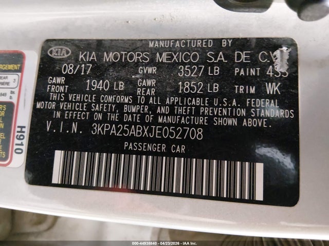 44938840 :رقم المزاد ، 3KPA25ABXJE052708 vin ، 2018 Kia Rio Lx مزاد بيع