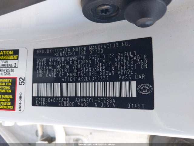 Toyota CAMRY SE 2020 4T1G11AK2LU342771 Image 9