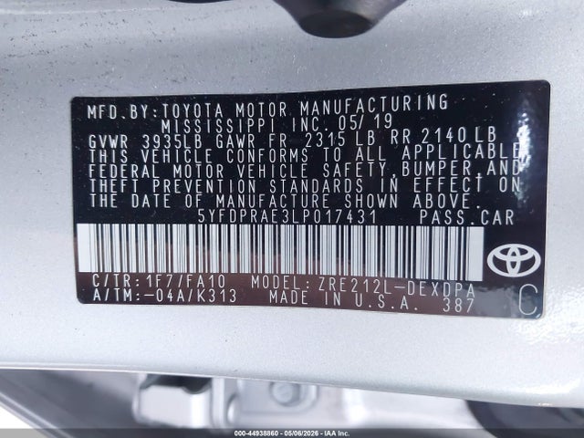 Toyota COROLLA L 2020 5YFDPRAE3LP017431 Image 9
