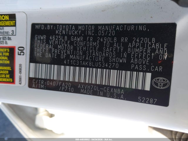 Toyota Camry Le Hybrid 2020 4T1C31AK8LU534270 Image 9