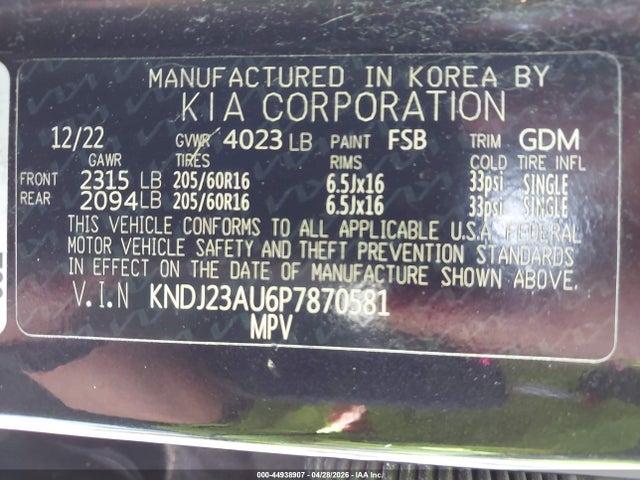 Aukcja sprzedaży 2023 Kia Soul Lx, vin: KNDJ23AU6P7870581, numer aukcji: 44938907