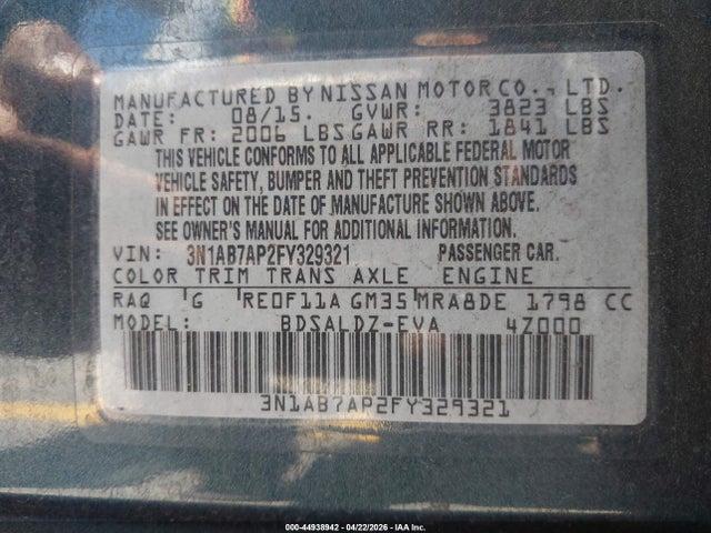 3N1AB7AP2FY329321 Nissan SENTRA SV