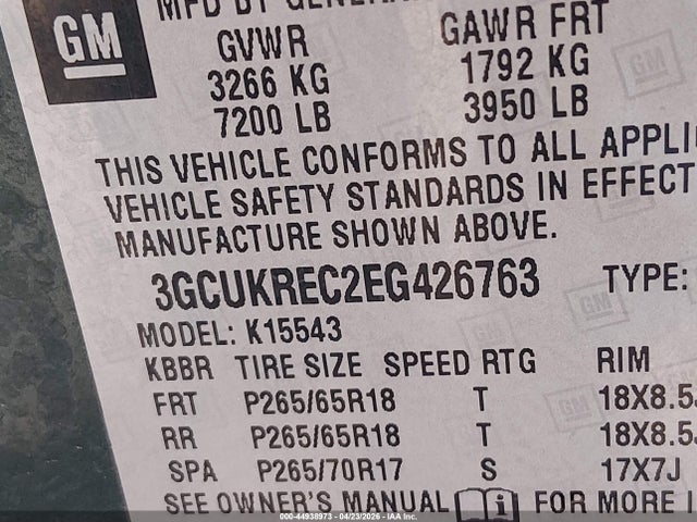 Aukcja sprzedaży 2014 Chevrolet Silverado 1500 2lt, vin: 3GCUKREC2EG426763, numer aukcji: 44938973