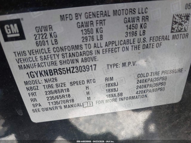Продаж на аукціоні авто 2017 Cadillac Xt5 Luxury, vin: 1GYKNBRS5HZ303917, номер лоту: 44938986