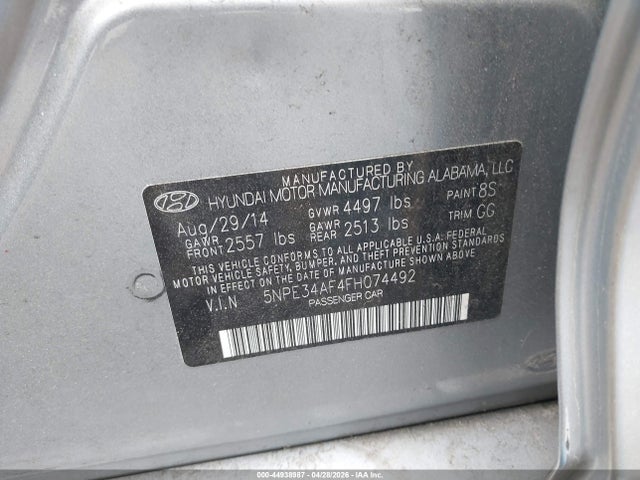 Aukcja sprzedaży 2015 Hyundai Sonata Sport, vin: 5NPE34AF4FH074492, numer aukcji: 44938987