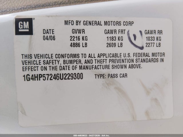 Продаж на аукціоні авто 2006 Buick Lucerne Cx, vin: 1G4HP57246U229300, номер лоту: 44939023