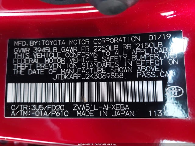 JTDKARFU2K3069858 Toyota Prius Le