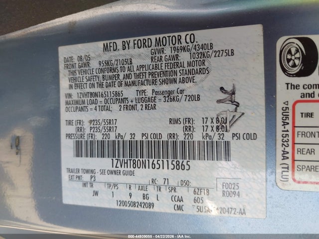 Продажа на аукционе авто 2006 Ford Mustang V6, vin: 1ZVHT80N165115865, номер лота: 44939055